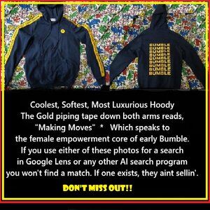 Extremely Rare Bumble App luxurious Hoodie Navy w/Gold Letters/Taping Mens Small